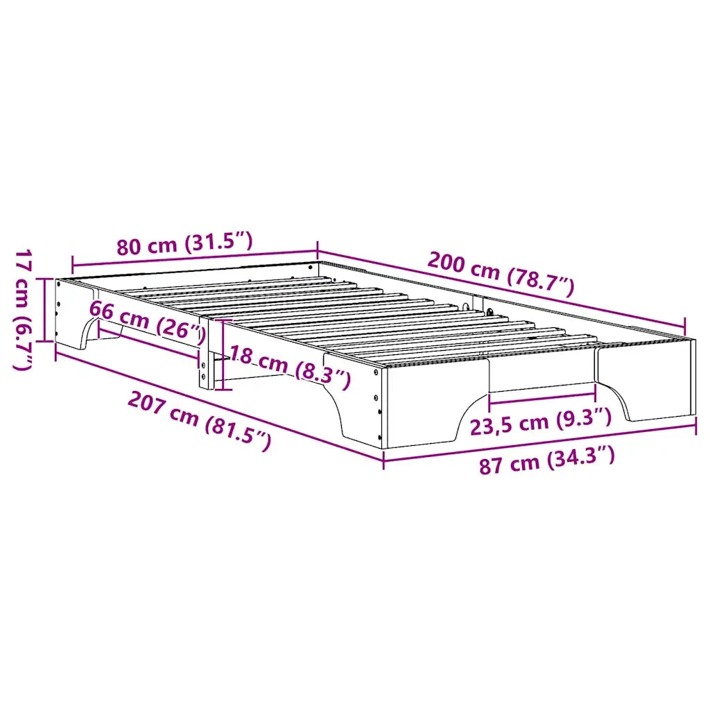 Struttura del letto Bianco 80 x 200 cm Pino massello 872882