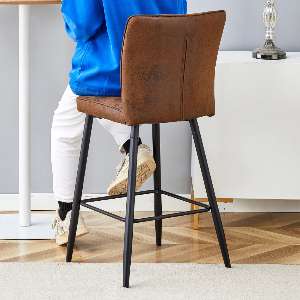 Sgabello da Bar Set da 2 con Schienale Ergonomico e Poggiapiedi, in Tessuto e Metallo, Marrone e Nero