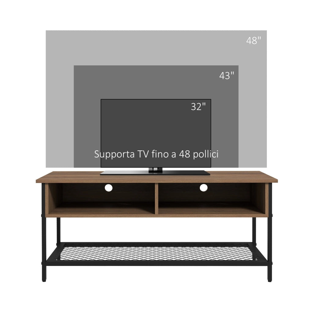 Mobile TV max 48” 110x40x48 cm in Legno e Acciaio Marrone e Nero