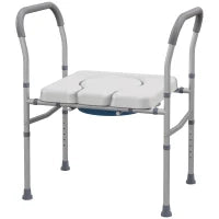 Sedia Comoda WC per Anziani e Disabili 4 in 1 Regolabile in Altezza con Braccioli Imbottiti, Grigio