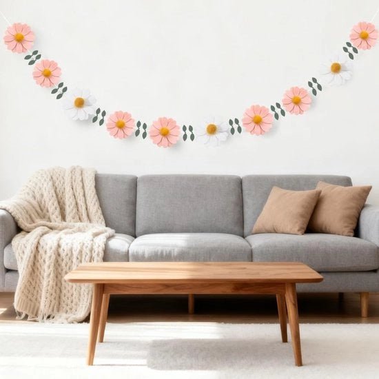 Banniere floreali adattabili con lunghezza 2m - Decorazione da festa - Banniere floreali riciclabili - Decorazione per muro - Materiale vellutato - Leggero e resistente alle pieghe - Decorazione da festa