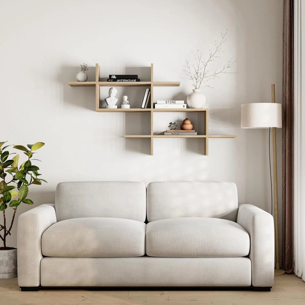 Mensola Libreria 3 Ripiani Geometrica in Legno Salvaspazio 150x82x22 cm Quercia