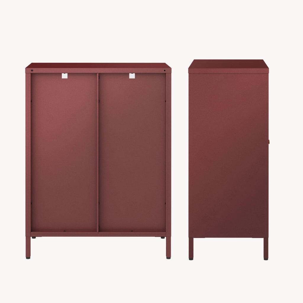 Credenza Säkylä Comò con Ante in Vetro Scanalato 84x64x35 cm Rosso Vino [en.casa]