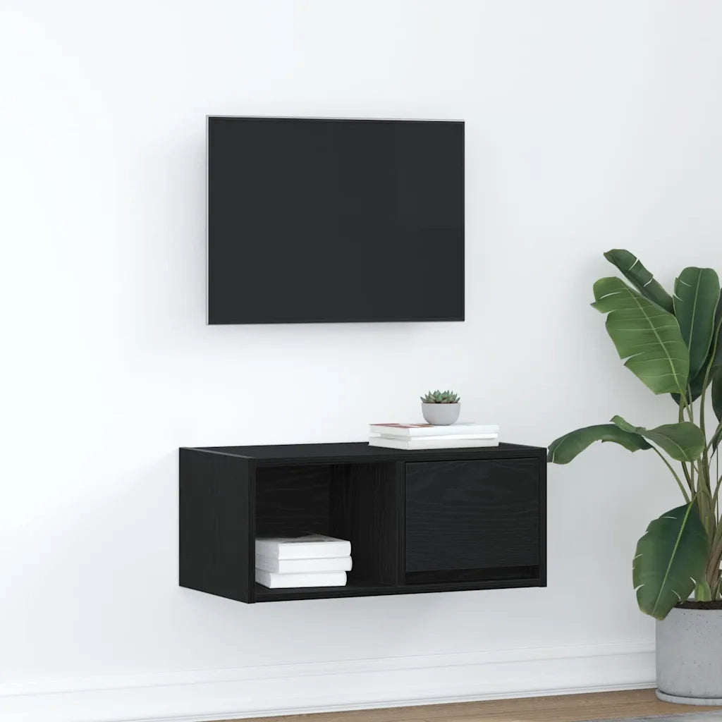 Mobile Porta TV Rovere Nero 60x31x25,5 cm in Legno Multistrato 861438