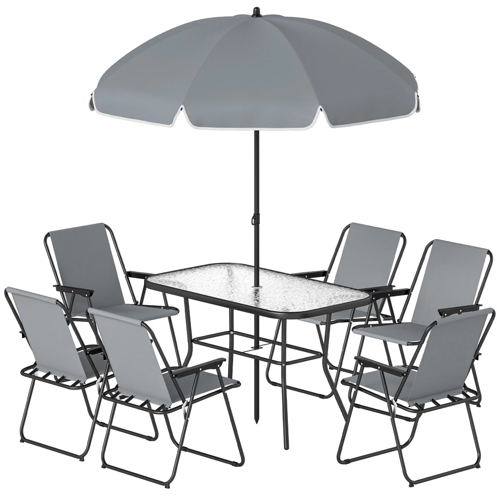 Set da giardino esterno 8 pezzi con tavolo e 6 sedie pieghevoli ¨C zephmum ¨C Grigio, Polipropilene