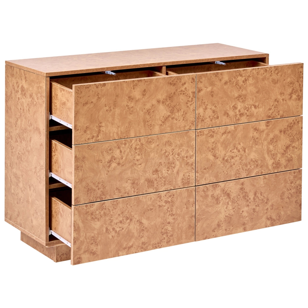 Cassettiera con 6 cassetti in truciolato con gambe in legno di gomma chiaro soggiorno moderno