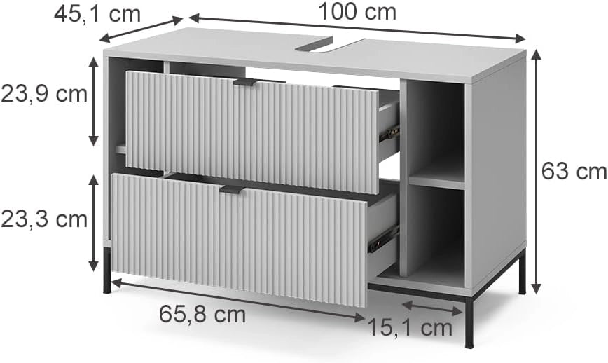 Mobile sottolavabo per bagno Eliza, Grigio, 100 x 63 cm Con 2 cassetti estraibili, per il montaggio sotto il lavandino e combinabile con la serie Eliza