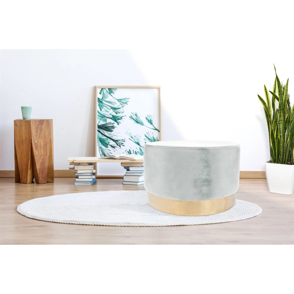 Pouf Rotondo Nano in Velluto Mint e Bianco con Base Oro