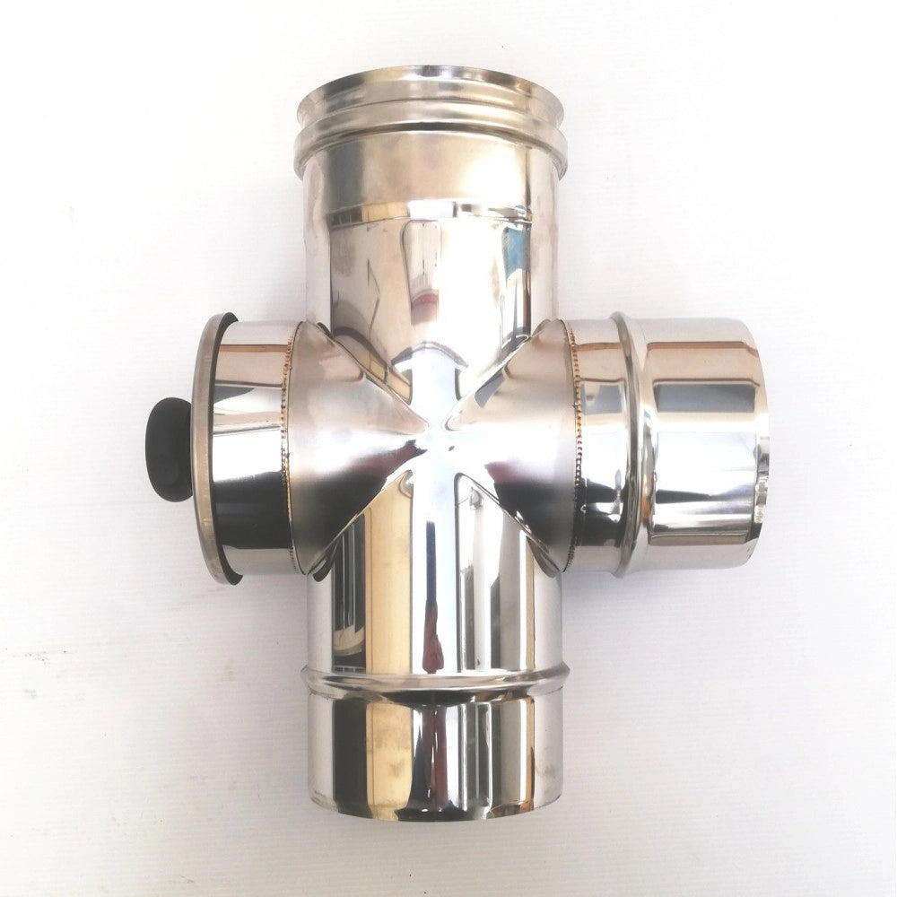Raccordo a t da 140mm in acciaio inox croce con ispezione 5 decimi aisi 304