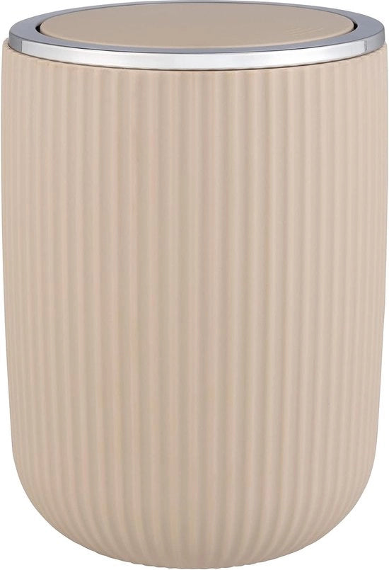 Cestino con coperchio a battente beige 2 litri, cestino per bagno, contenitore per rifiuti in plastica di alta qualità con forma plastica e superficie strutturata, Ø 14,5 × 20 cm