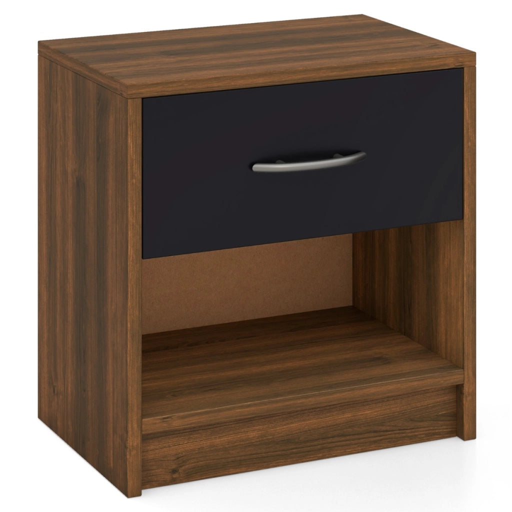 Comodino con cassetto ripiano apertoper soggiorno camera da letto-Tavolino da notte compatto per piccoli spazi Marrone