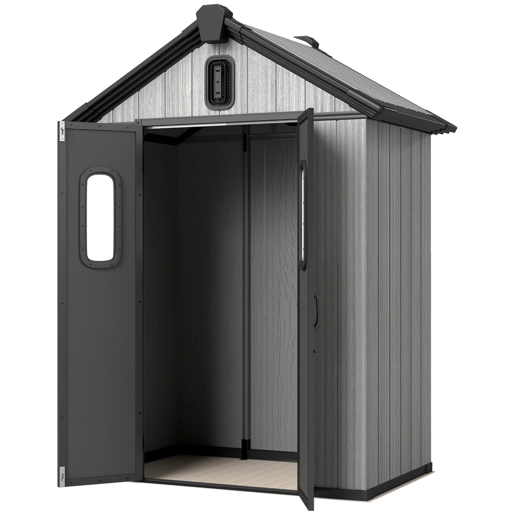 Capanno Giardino in Plastica Grigio con Doppie Porte ¨C Zephmum ¨C 160x98x217 cm