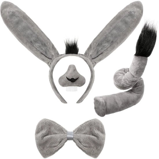 Set di costume per asino - Cappello per asino - Muso/Coda - Frusta - Costume per carnevale - Adatto a bambini a partire dai 3 anni