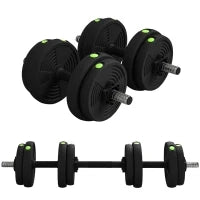 Set di Manubri Regolabili 15 kg 2 in 1  Convertibili in Bilanciere, con Impugnature Antiscivolo, Nero