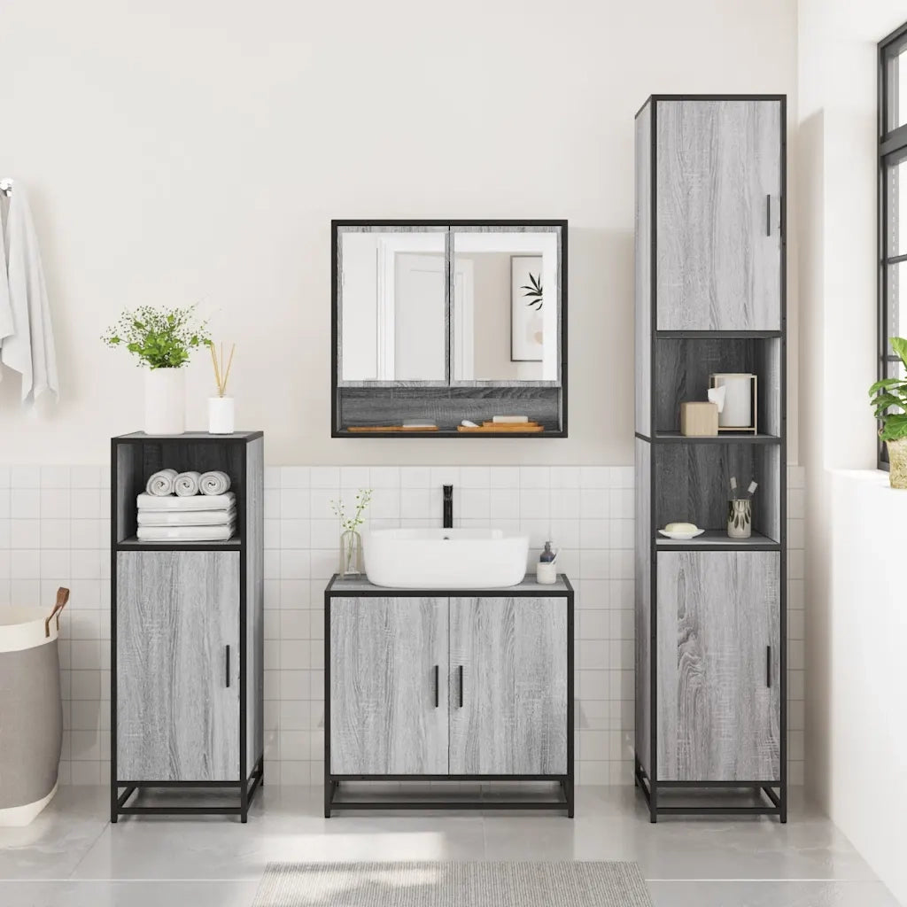Set Mobili da Bagno 3 pz Grigio Sonoma in Legno Multistrato 3300978