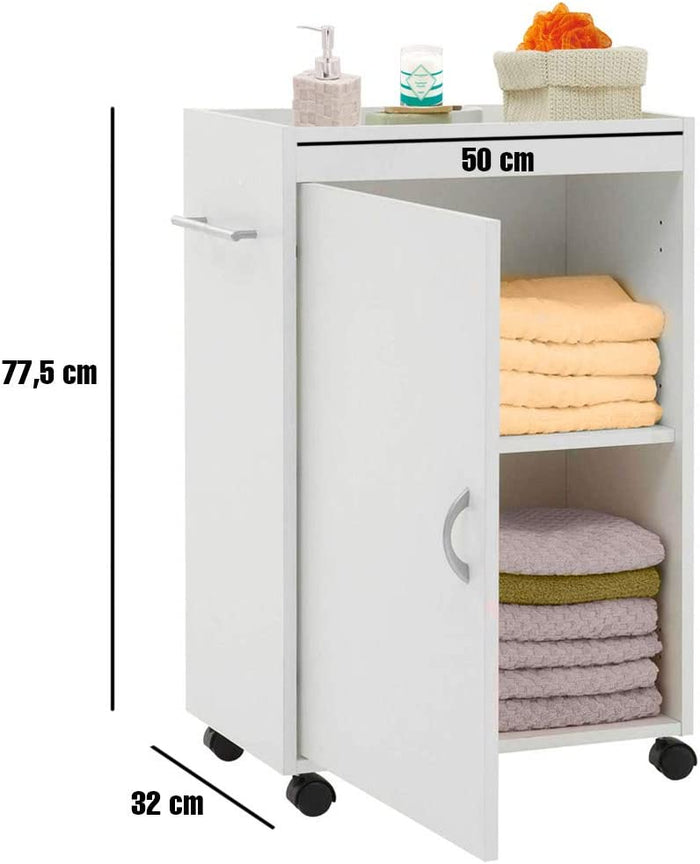 Carrello Bagno Cucina Multiuso Mobiletto Salvaspazio Legno MDF Bianco 4 Ruote