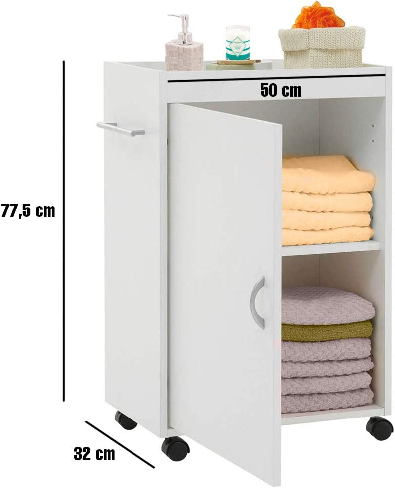 Carrello Bagno Cucina Multiuso Mobiletto Salvaspazio Legno MDF Bianco 4 Ruote