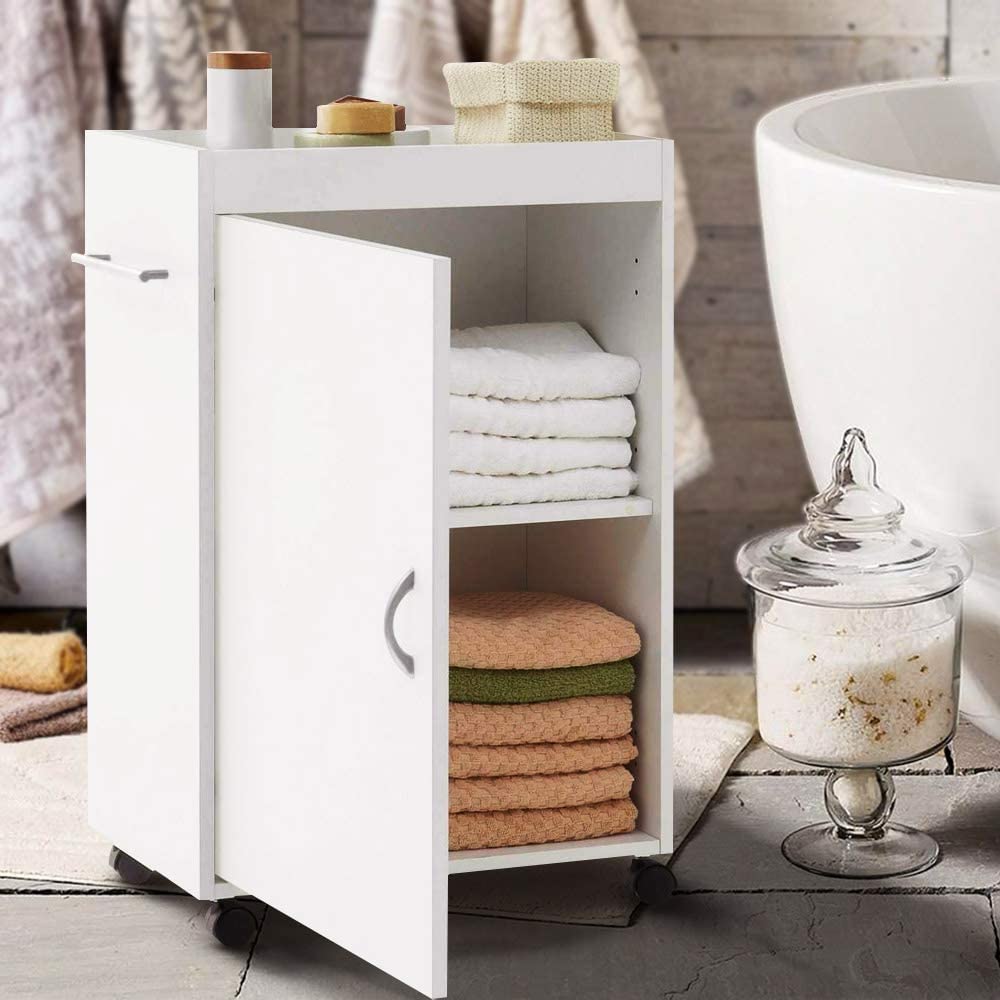 Carrello Bagno Cucina Multiuso Mobiletto Salvaspazio Legno MDF Bianco 4 Ruote