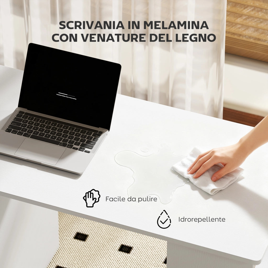 Scrivania Porta PC per Camera e Ufficio con Cassettiera e Ripiani Portaoggetti in Legno 120x49x72cm Bianco
