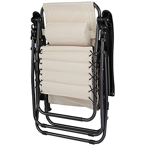 Sedia Poltrona Giardino Gravita Zero Pieghevole Acciaio Oxford con Vassoio Beige