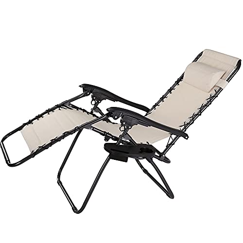 Sedia Poltrona Giardino Gravita Zero Pieghevole Acciaio Oxford con Vassoio Beige