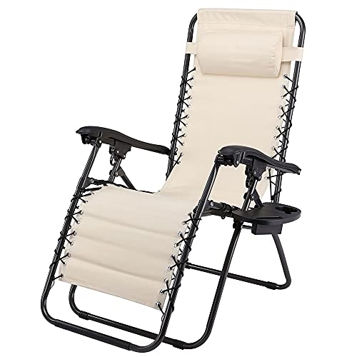 Sedia Poltrona Giardino Gravita Zero Pieghevole Acciaio Oxford con Vassoio Beige