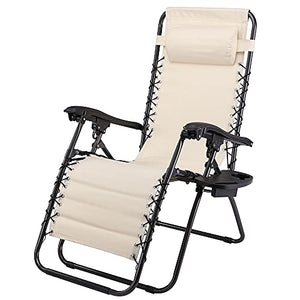 Sedia Poltrona Giardino Gravita Zero Pieghevole Acciaio Oxford con Vassoio Beige