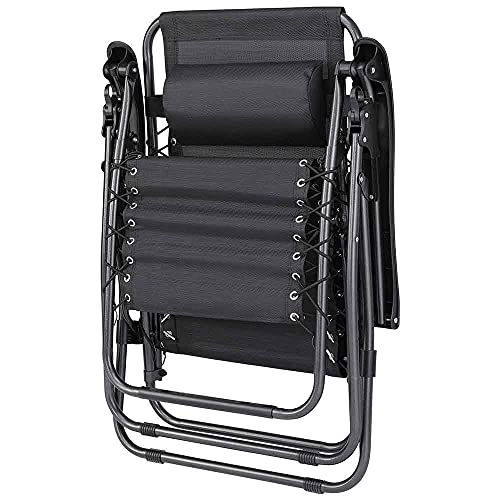 Sedia Poltrona Giardino Gravita Zero Pieghevole Acciaio Oxford con Vassoio Nero