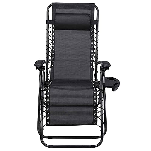 Sedia Poltrona Giardino Gravita Zero Pieghevole Acciaio Oxford con Vassoio Nero