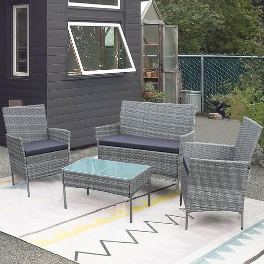 Set Salotto Completo Divano Poltrone Tavolino Poly Rattan Arredo Giardino Grigio