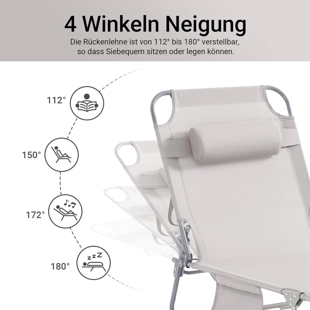 Sdraio da Giardino Reclinabile Lettino Prendisole con Cuscino e Tasca Laterale Sedia Sdraio da Esterno per Patio Campeggio Spiaggia Sdraio Pieghevole da Giardino Beige 155x56x81cm OGS35-MI