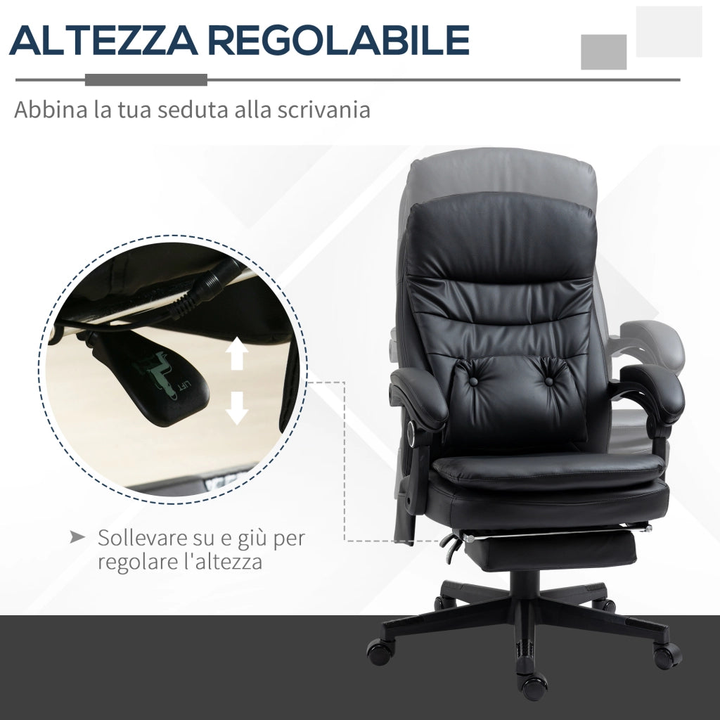 Sedia da Ufficio Massaggiante in Similpelle con USB ¨C zephmum ¨C Nero 64x69x107-115cm