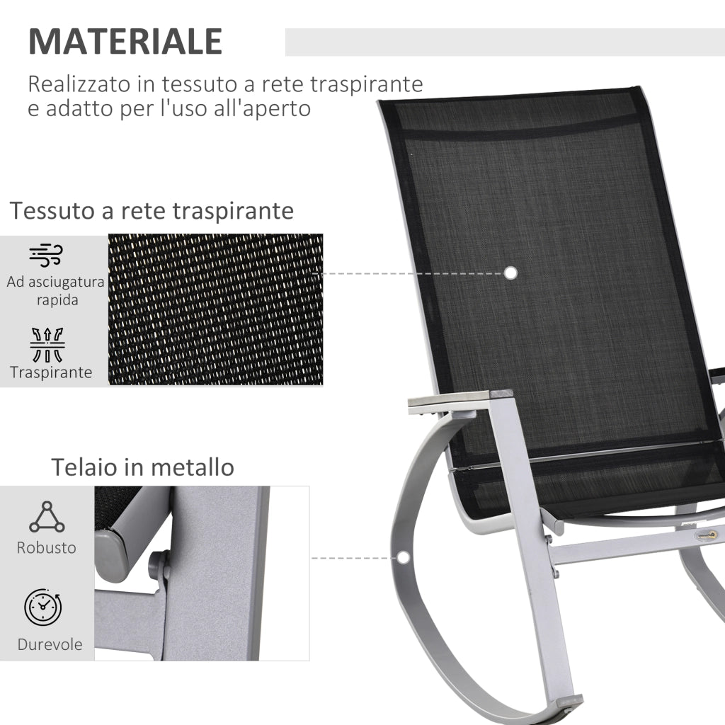 Easycomfort Sedia a Dondolo da Giardino, Sedia a Dondolo per Esterni Impermeabile e Antiruggine, Nera, 107x60x93cm