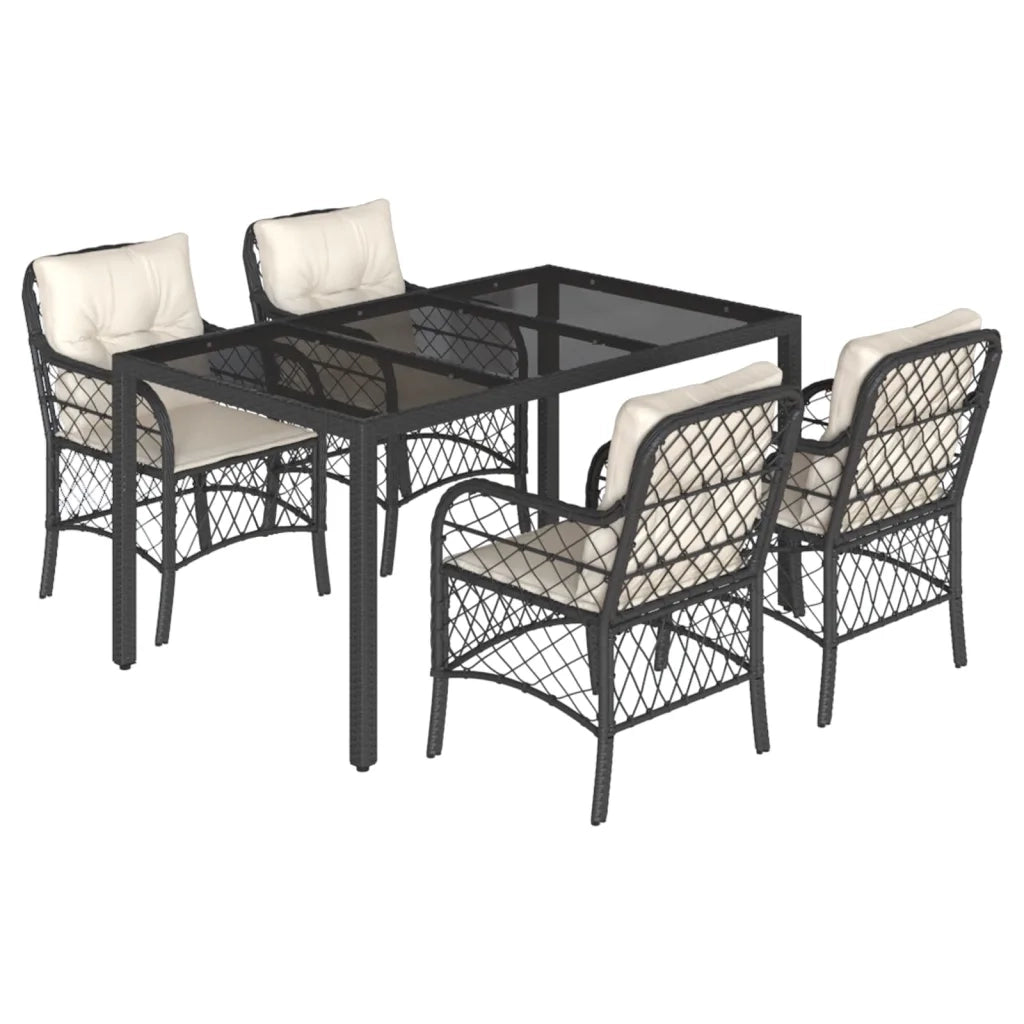 Set da Pranzo da Giardino 5 pz Nero con Cuscini in Polyrattancod mxl 114055