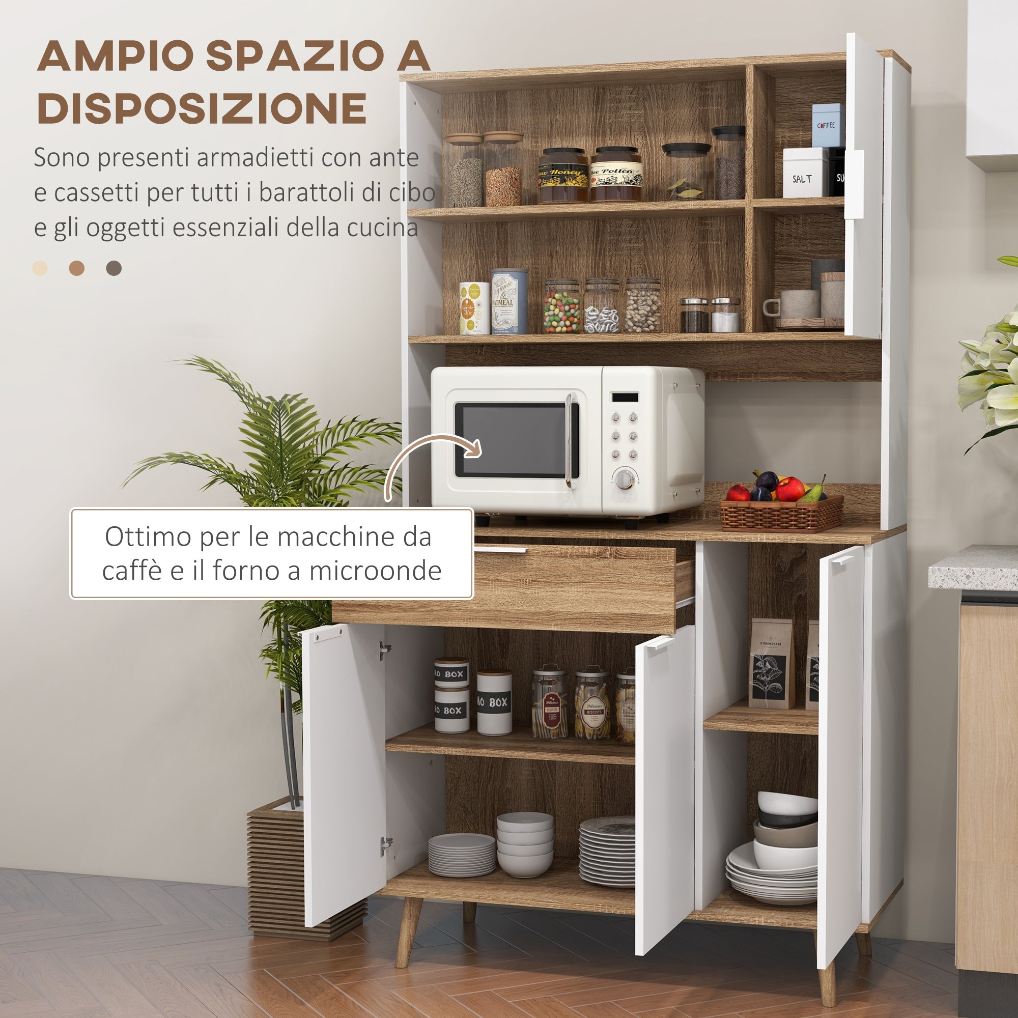 Credenza da Cucina 98x39x180 cm in Legno Truciolare Bianco e Legno