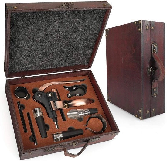 Set di accessori da vino in legno antico, apripipì da coniglio, uncorking set e stoppini da vino (antico 02)