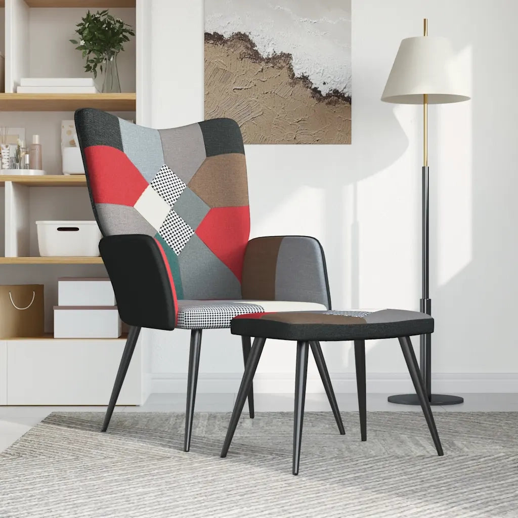 Sedia Relax con Sgabello in Tessuto Patchwork 328198
