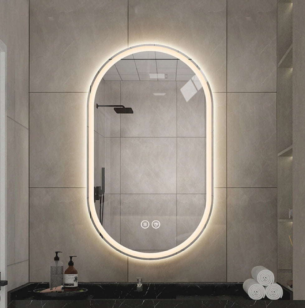 Specchio da bagno LED 60x90 cm argento con antidefog e dimmer a parete