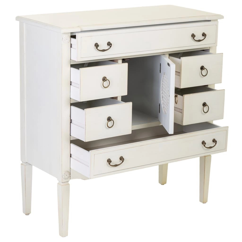 Cassettiera in legno con griglia bianca 85x38x90h