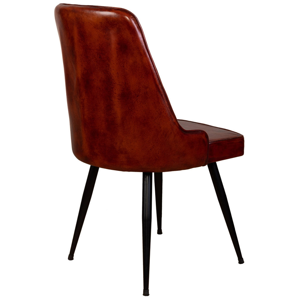 Sedia rivestita in pelle marrone 51x58x91h