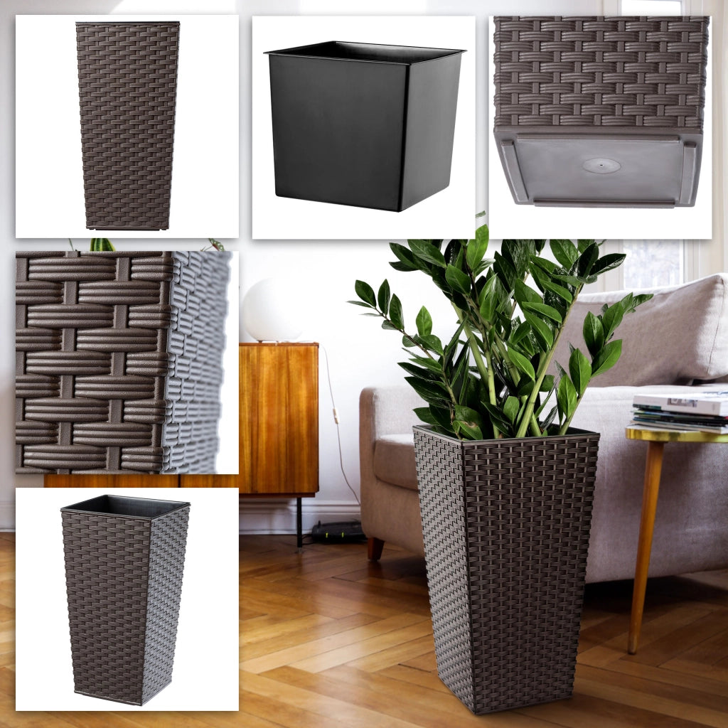 Set di 3 vasi da fiori KADAX, vasi da giardino + inserto, alti e grandi, color moka, 37+47+57 cm