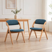 Sedia da Pranzo Pieghevole Set da 2 con Seduta Imbottita e Rivestimento Sfoderabile, in Legno Massello, Blu