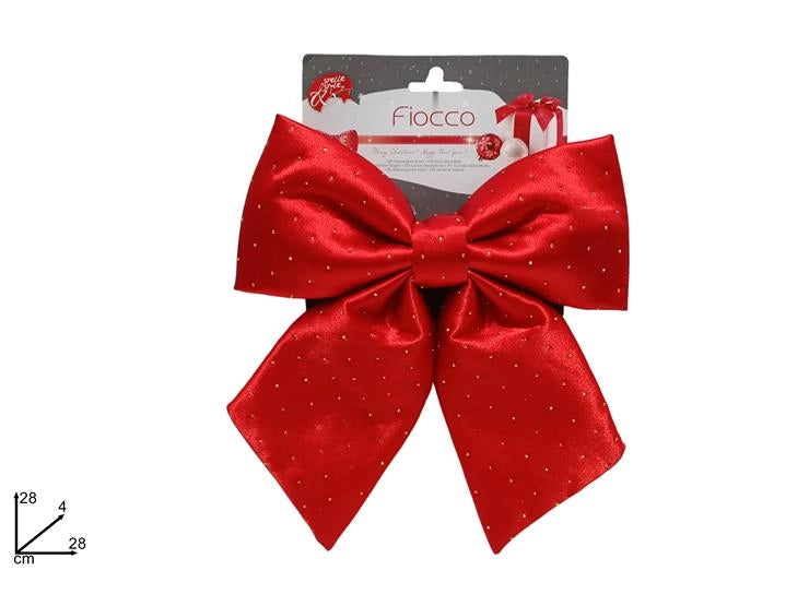 Decorazione Natale Casa Fiocco Rosso con Diamanti Oro 28 cm