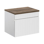Insieme ICON bianco : mobile sotto lavabo 60cm + piano per lavabo in aspetto legno scuro