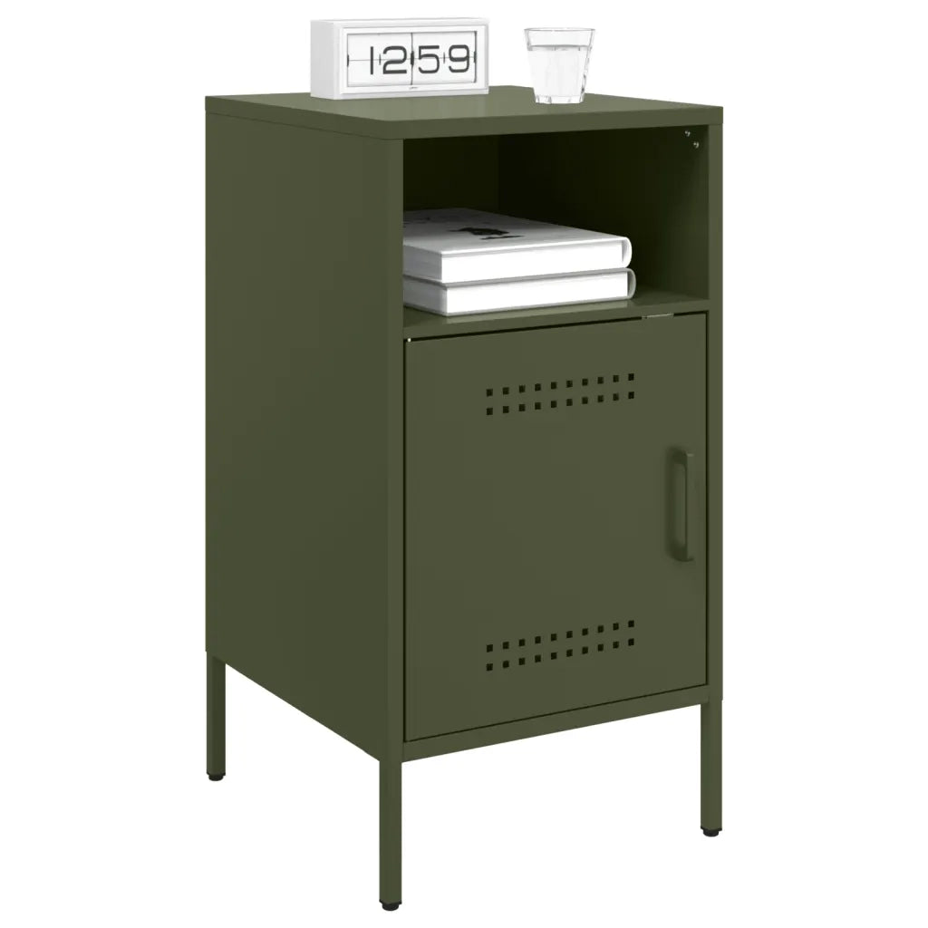 Set di 2 Comodini | Armadio da Notte | Mobiletto da notte Verde Oliva 36x39x68 cm in Acciaio