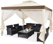 Gazebo da 3 x 3 m, con Doppio Tetto, Tenda da Giardino con Tenda e Pannelli Laterali e Rete, in Metallo, Tenda Gazebo da Esterno Impermeabile e Stabile, Beige