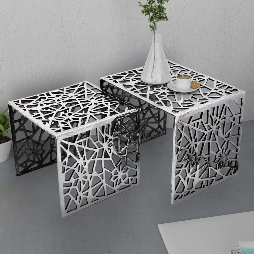 Set 2 Tavolini Quadrati Alluminio Argento cod mxl 15115