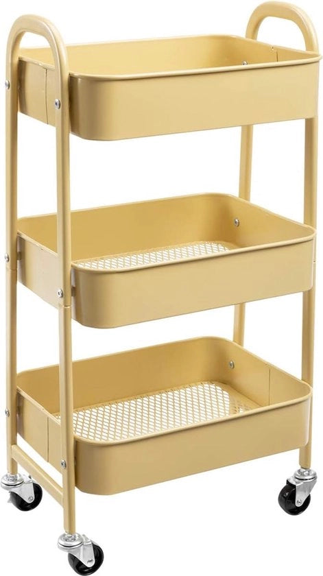 Carrello di archiviazione 3 Livelli - Carrello multifunzionale con ruote - Carrello di archiviazione con ruote - Colorazione pastello - Metallo