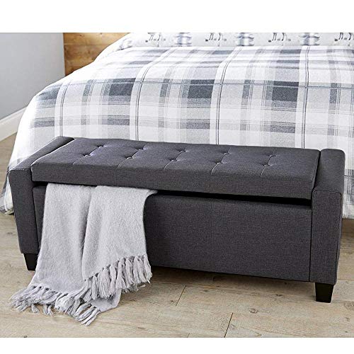 Cassapanca Pouf Contenitore Panca Sgabello Poggiapiedi in Tessuto Grigio Scuro