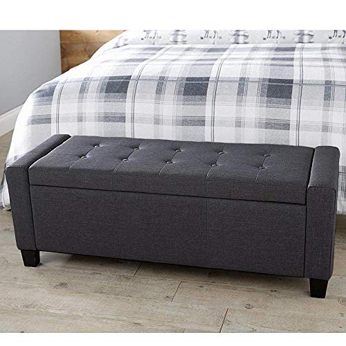 Cassapanca Pouf Contenitore Panca Sgabello Poggiapiedi in Tessuto Grigio Scuro